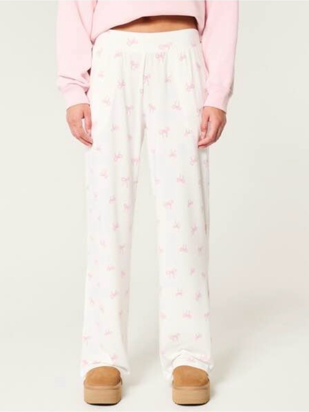Hollister White Sleep Pants with Pink Bow Print